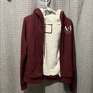 A&F Burgundy Hoodie with Sherpa Lining